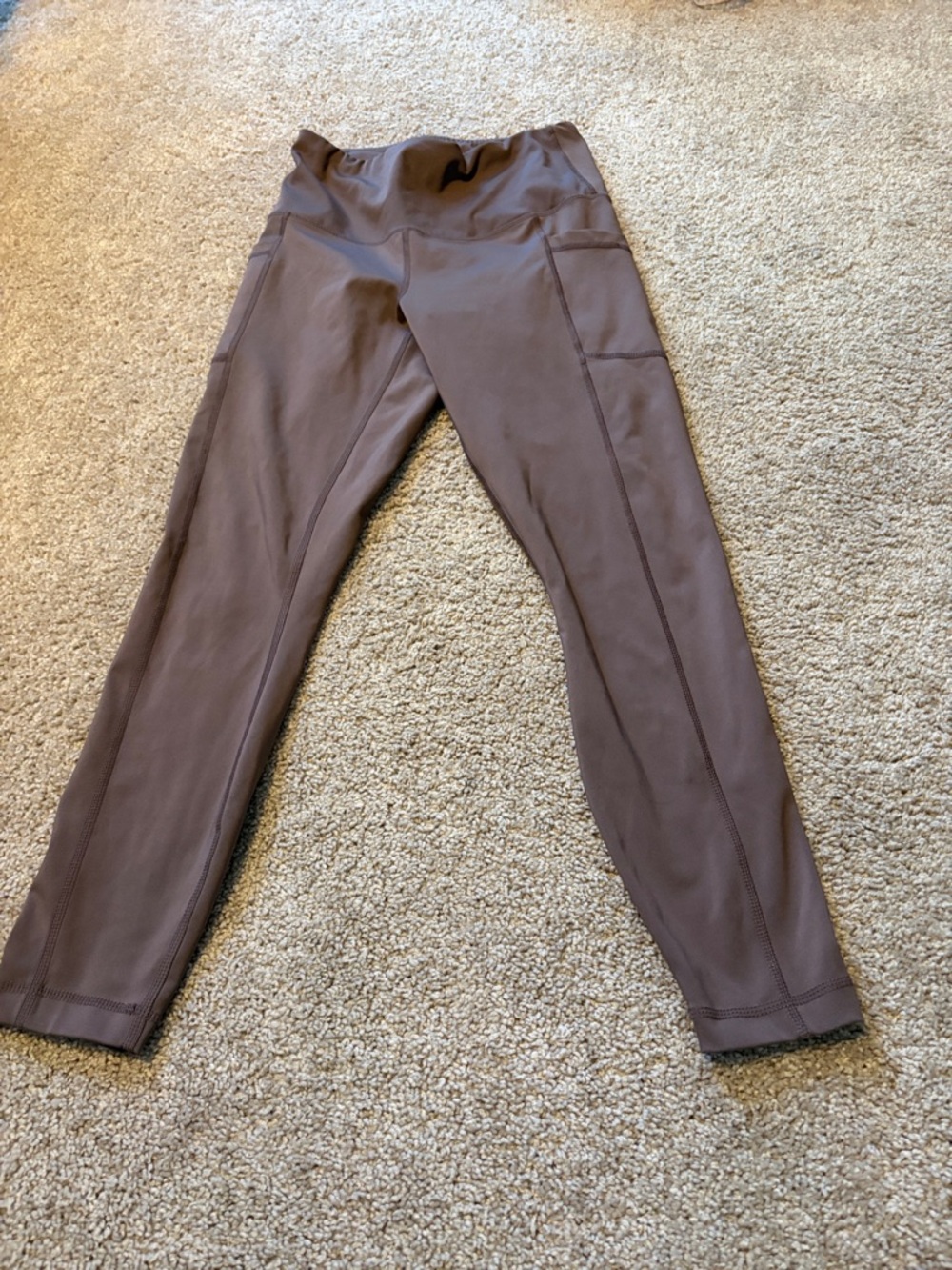 90 Degree By Reflex Brown High-Waist Leggings with Side Pockets. Capri length